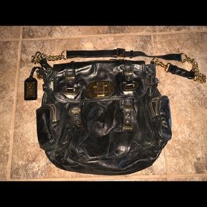 Badgley Mischka black leather & gold purse